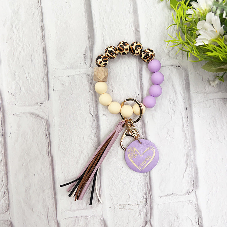 Wholesale Leopard Print Wooden Beads Silicone Beads Bracelet Keychain